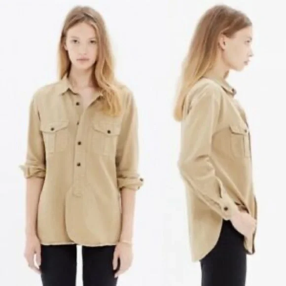 Madewell Khaki Cargo Button Down Workshirt Size XS - Picture 2 of 7